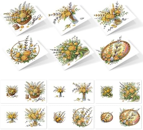 6pcs 5D DIY Diamond Painting Kit Greeting Card, Yellow Flower Diamond Handmade Greeting Card with Envelope, Holiday Gift Congratulations by Tontut