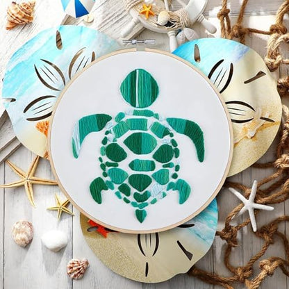 Sea Turtle Embroidery Kits for Beginners Adults, Hand DIY Embroidery Starter Kit, Stamped Cross Stitch Kits for Beginners Adult Craft Kits for Women, Entire Set of Embroidery Supplies & Video Tutorial - Image 7