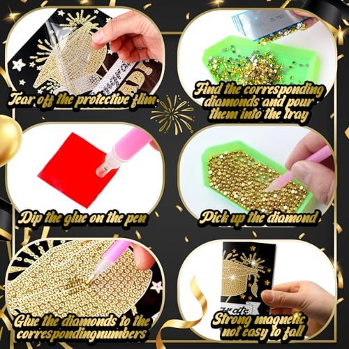 Saillong 12 Pack 2026 Graduation Diamond Painting Greeting Card Kits Class of 2026 Grad Diamond Art Cards with Envelope 5D Rhinestones Painting Making Kit for Adult DIY Craft High School Graduate Gift - Image 6