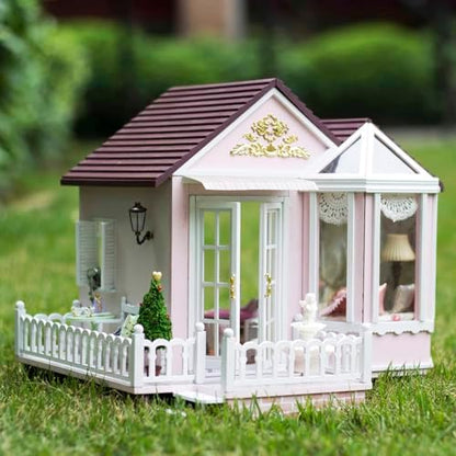 CUTEROOM DIY Miniature Dollhouse Kit – Pink Dream House with Furniture LED - Image 7