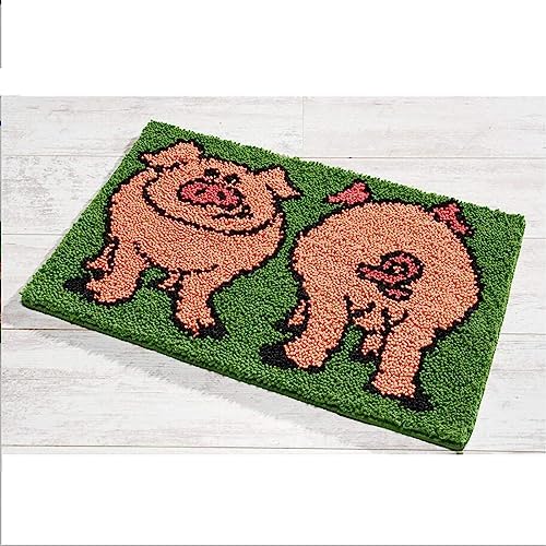 MIAOLLUN Latch Hook Kits, Pig Latch Hook Rug Kit for Adults Beginners with Color Printed DIY Crafts Needlework Arts Sewing Carpet for Home Decor Gift 52X38cm/20.5X15 Inch by MIAOLLUN