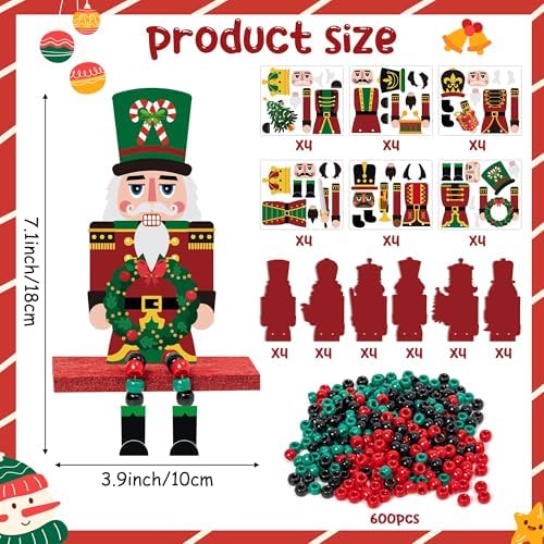 Fiupan Christmas Nutcracker Felt Craft Kit, 24Sets DIY Nutcracker Black Green Red Beaded Ornaments Decor, Winter Xmas Holiday Party Favors Classroom Art Activities Decoration for Home School - Image 2