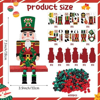 Fiupan Christmas Nutcracker Felt Craft Kit, 24Sets DIY Nutcracker Black Green Red Beaded Ornaments Decor, Winter Xmas Holiday Party Favors Classroom Art Activities Decoration for Home School - Image 2