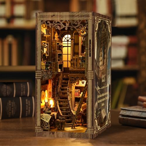 DIY Ancient Library Book Nook Kit, Wooden 3D Puzzle with LED Light, Miniature Bookshelf Model, Cultural Decor for Adults, 411 Pieces (Ancient Library) - Image 3