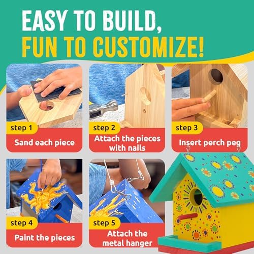 Jr Bird House Kit, DIY Cedar Wood Birdhouse for Outdoors with Paint - Image 5