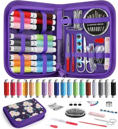 Coquimbo Sewing Kit Gifts for Kids Mom Grandma Adults Beginner Traveler, Portable Sewing Supplies Accessories Contains Thread, Needle, Scissors, Measure Tape, Thimble (Daisy) by Coquimbo