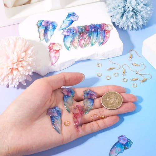 FASHEWELRY 16Pcs Resin Angel Wings Charms Sequins Butterfly Wing Pendants Pastel Pink Blue Fairy Wing Charms with Earring Hooks Jump Rings for Jewelry Making - Image 6