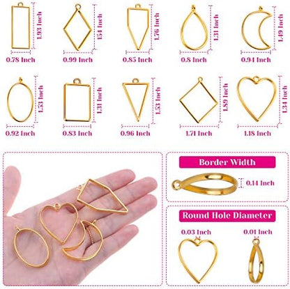 Shynek 60Pcs Hollow Frame Pendants - Resin Craft Bezels Jewelry Molds for Necklaces and Earrings Making Supplies - Image 3