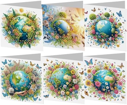 jinglinhh 6pcs Diamond Art Painting Earth Flowers Tree Greeting Cards with Envelopes, DIY Card Making Kits for Adults, Diamond Art Postcards Christmas Cards Craft Gifts by Unknown