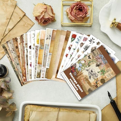 347Pcs Journaling Stickers and 20 Sheets Scrapbook Paper, Vintage Scrapbooking Kit, Plant Flower Butterfly Background Ephemera for Junk Journal Supplies, Planners, Bujo, Collage Art - Image 6