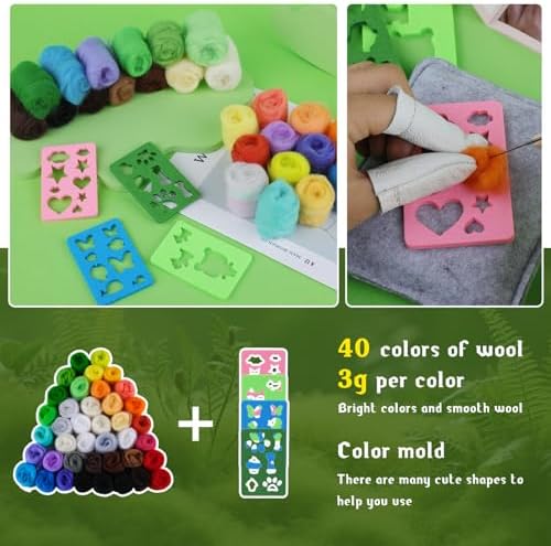 SOCNITC Needle Felting Kit, 40 Rolls Wool Roving 4 Sizes Felting Needles - Image 4