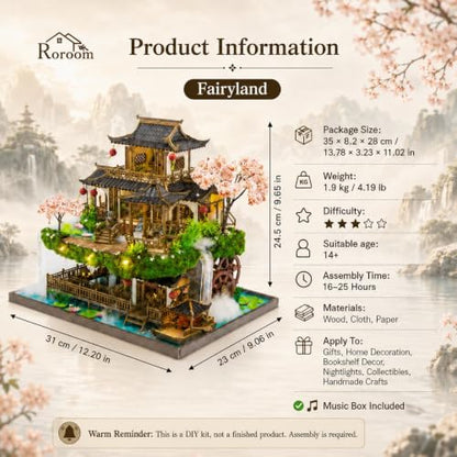 Roroom DIY Miniature House Kit, Fairyland Pavilion Dollhouse Kit - Image 2
