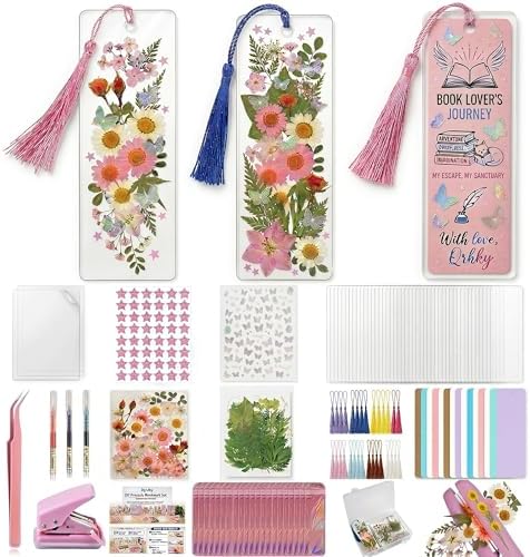 Pressed Flower Bookmark Kit, Make Your Own Clear Dried Flower Bookmarks DIY with 30 PET Sleeves, Tassels, Gift Bags and Sealing Tool. Craft Party Kit for Adults & Gifts for Book Lovers by Qrhky