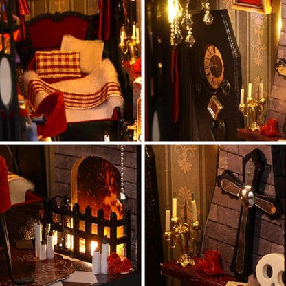 DIY Miniature House Kit, European Style Book Nook Kit, Illusion Mirror Design Miniature Dollhouse Kit, Booknook Bookshelf Desktop Decor Model Build Creativity Gift for Women and Adults - Image 4