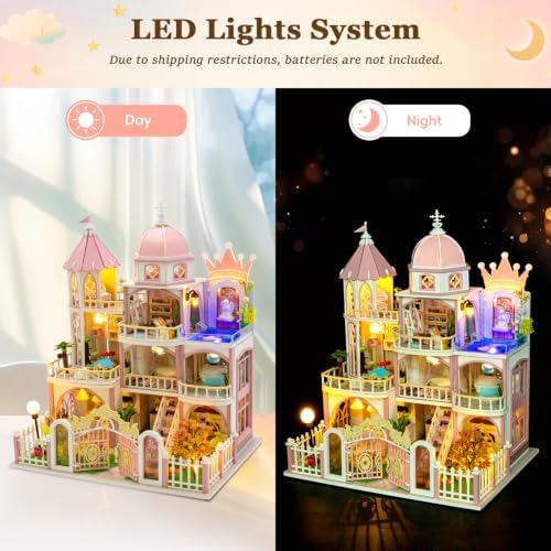 DIY Miniature House Kit, Windsor Castle Tiny 3D Wooden House Making Set for Adults, Dollhouse Bookshelf Decor with Furniture & LED Lights, Christmas Birthday Greenhouse Craft Gift for Friend - Image 5