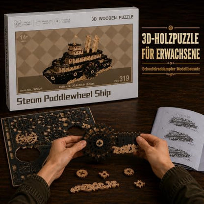 3D Wooden Puzzles for Adults,Paddle Steamer Ship Model Kit, Desk Décor,Gift - Image 3