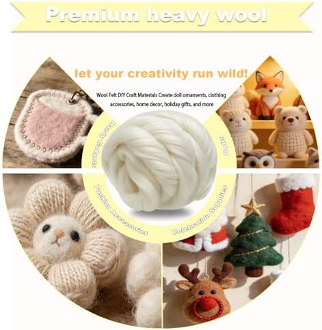 Wool Roving-3.5oz Needle Felting Wool, Soft Multi-Color Wool Fiber, Perfect Felting Wool Pure Wool, Chunky Yarn, for DIY Crafts, NeedleFelting Projects,and Artwork (Star White) - Image 3