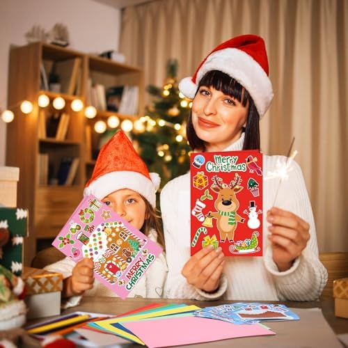 Fullhawl 48 Set Christmas Card Making Kits DIY with Stickers Envelopes - Image 5
