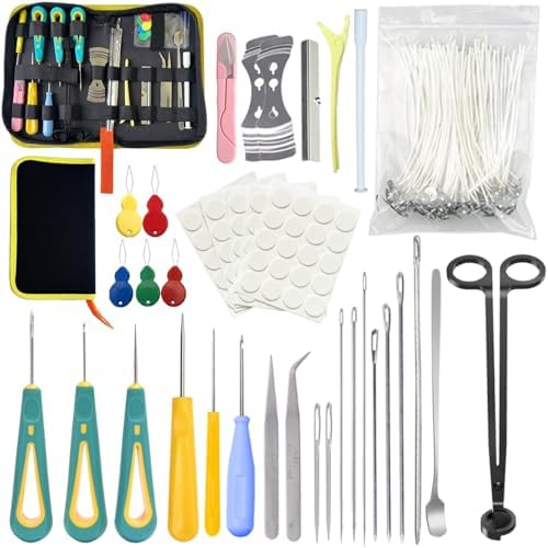 136PCS Professional Candle Making Kit with Soy Candle Wicks,Big Hole Long Wicking Needle for Molds with Storage Bag,Wick Trimmer,Mold Hook Eye Punch Needle for Candle Lover Beginner by Nimozekd