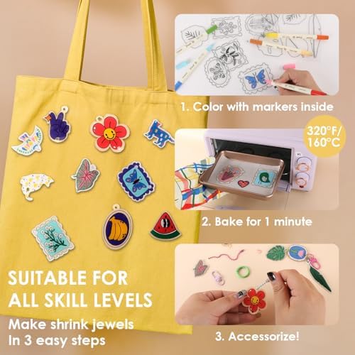 Grabie Shrink Art Craft Kit of 25+ Shapes, Markers & Charms, Retro Vibes - Image 6