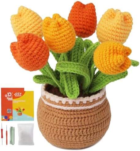 kgxulr Crochet Kit, Yellow Tulips Knitting Kit, Crochet Kit for Beginners by kgxulr