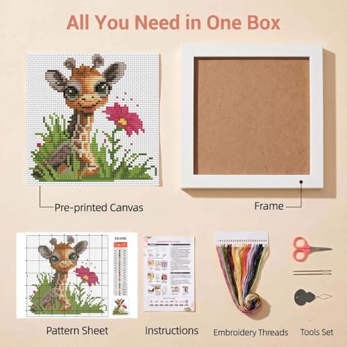 Cute Giraffe Stamped Cross Stitch Kits for Beginners Adults with Framed - Image 2