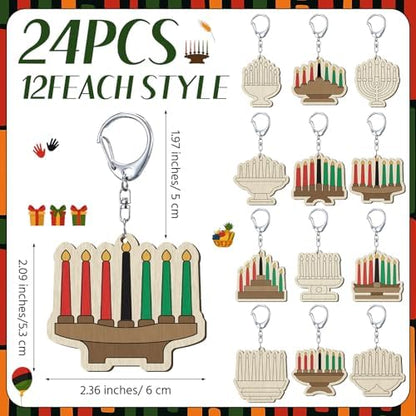RattanView 24 Pcs Kwanzaa Craft Keychains DIY Candles Keychain, 12 Styles - Image 2