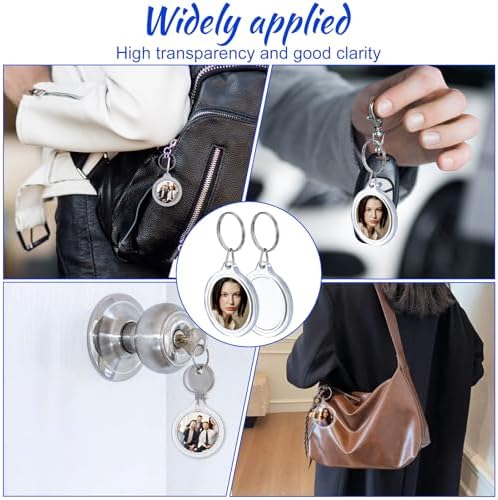120 Pcs Pendant Picture Frame Keyrings, Clear Acrylic Photo Frame Keychain Holder, Make Your Own Personalized Keyring Kit, Round Blank Photo Insert Keychains for DIY Craft - Image 7