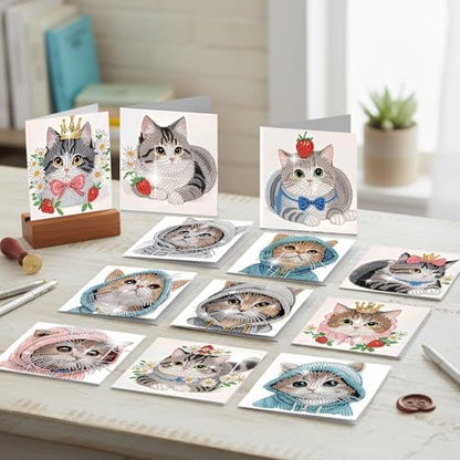 jinglinhh 12pcs Diamond Art Painting Hat Kitten Greeting Cards with Envelopes, DIY Card Making Kits for Adults, Diamond Art Christmas Cards for Birthday Holiday Gifts - Image 4