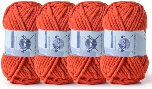 4 Pack Chunky Chenille Yarn for Crocheting, Baby Yarn for Crocheting Soft Blankets, Bulky Yarns for Crochet Amigurumi, 400g (297yds) Fluffy Velvet Yarns for Hand Knitting (4 Orange) by OMoiut