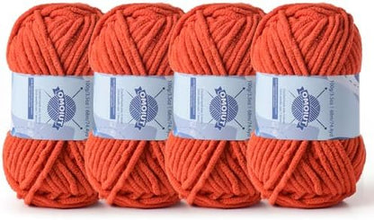 4 Pack Chunky Chenille Yarn for Crocheting, Baby Yarn for Crocheting Soft Blankets, Bulky Yarns for Crochet Amigurumi, 400g (297yds) Fluffy Velvet Yarns for Hand Knitting (4 Orange) by OMoiut