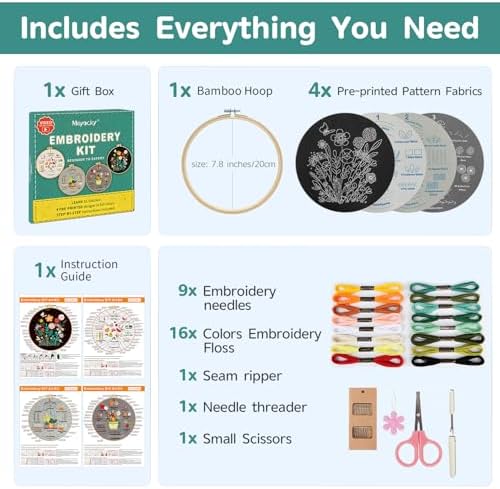 Meyocky Embroidery Kit for Beginners to Learn 31 Basic Stitches with Video - Image 2