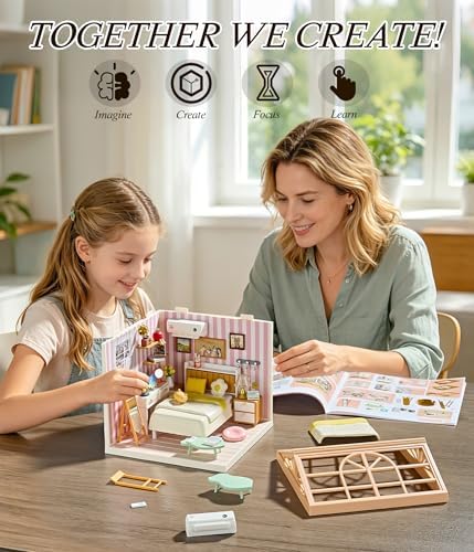 Cozy Bedroom DIY Miniature House Kit with Roof & LED Light, Stackable & Connectable Dollhouse Kit with Dustproof Door, Creative DIY Crafts Building Toy Gift for Adults Teens - Image 6