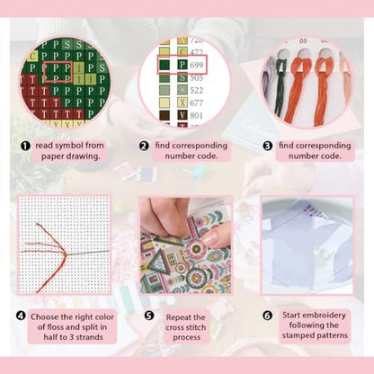 FREEBLOSS 11CT Vector Cottage Stamped Cross Stitch Kits Complete Embroidery Kits with Instruction Cross Stitch Wall Hanging Kit for Needlepoint Adults Wall Art Decoration 18x18in/45x45cm - Image 4