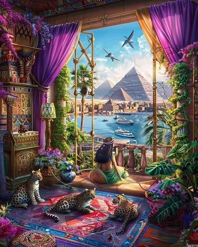 Egypt Paint by Numbers Kit for Adults, Paint by Numbers Pyramid Canvas Painting kits for Adults Beginners, DIY Acrylic Watercolor Oil Painting Set, Arts and Crafts for Home Wall Decor 16x20 in by QACEYID
