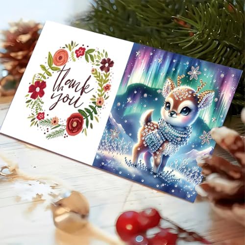 jinglinhh 6pcs Aurora Christmas Winter Elk Diamond Art Painting Greeting Cards with Envelopes, DIY Card Making Kits for Adults, Diamond Art Postcards Holiday Cards Craft Gifts - Image 6