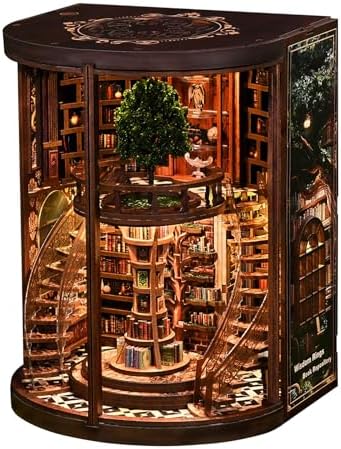 DIY Miniature Dollhouse Kit Book Nook Library with LED Light, Wooden 3D Miniature House Craft Kit for Adults, Bookshelf Insert Decor Gift by Unknown