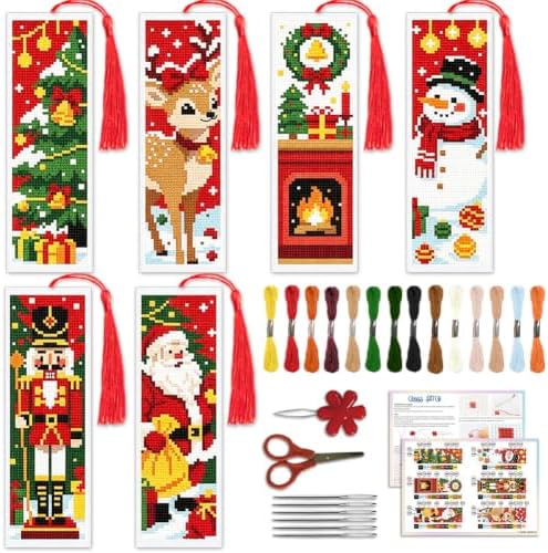 ACRNIGHEET 6PCS Cross Stitch Bookmark Kit (Christmas Elements Pattern) by ACRNIGHEET