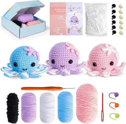 Crochet Kit for Beginners: Make 3 Cute Amigurumi Animals with Easy-to-Follow Video Tutorial, Complete Beginner Crochet Kits for Kids Adults, Creative Christmas Birthday Gift Idea for Women & Girls by Unknown