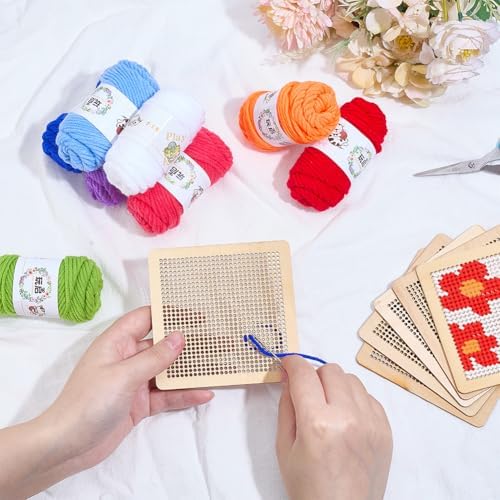 INFUNLY 6pcs DIY Flower Coaster Needlepoint Kit for Beginners 3.94"×3.94" Floral Coaster Needlepoints Kit with Instruction Embroidery Set Pre-Printed Pattern for Embroidery Craft Amateurs - Image 4