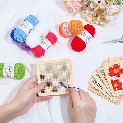 INFUNLY 6pcs DIY Flower Coaster Needlepoint Kit for Beginners 3.94"×3.94" Floral Coaster Needlepoints Kit with Instruction Embroidery Set Pre-Printed Pattern for Embroidery Craft Amateurs - Image 4