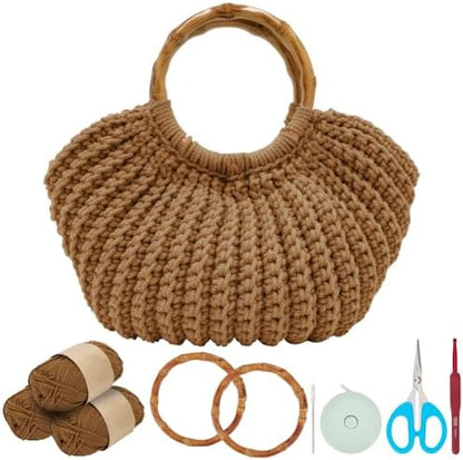 ACRNIGHEET Crochet Bag Kit for Adults Caramel Colored Handbag Crochet Kit for Beginners Knitting Purse Starters Set DIY Craft Making Kit with Step-by-Step Instructions and Video Guidance by ACRNIGHEET