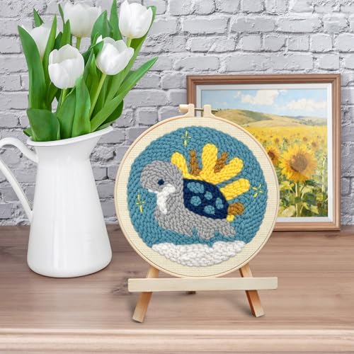 ERKOON Punch Needle Kit Adults Beginners, DIY Easy Sea Animals Embroidery Set for Starter Art Craft, Needling Punch Project with Patterns, Tools, Yarns, Hoop, Instruction (Turtle) - Image 6