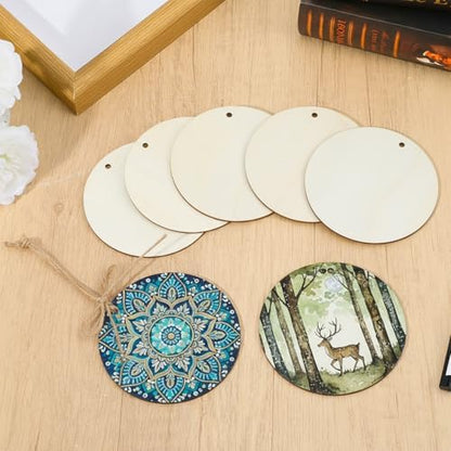 10PCS Wood Circles for Crafts 4 Inch Wood Rounds Wooden Circles for Crafts Wood Ornament Blanks Wooden Discs with 10 Strings for DIY Painting Crafting Party Christmas Home Decor Gift Tags - Image 4