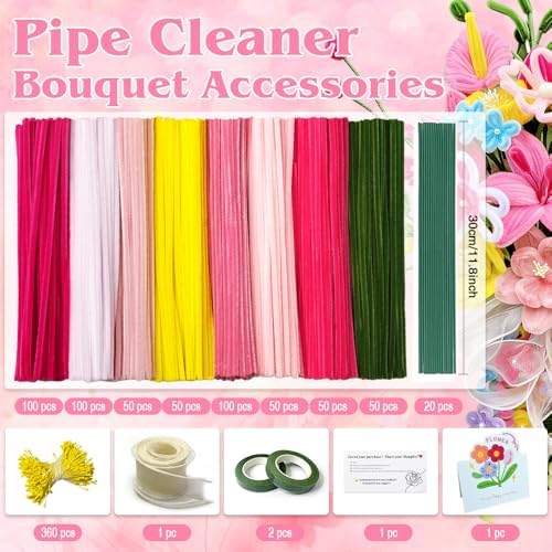 985pcs Multi-Pink Pipe Cleaner Flower Making Kit with Floral Supplies - Image 2