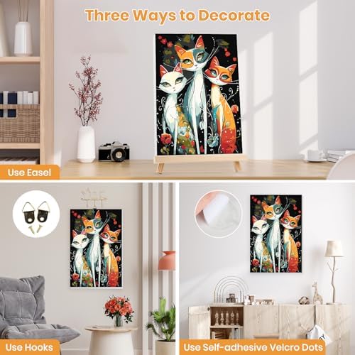 MXJSUA Three Cats Paint by Numbers Kit with Frame for Adults, Animal Easy Beginners Paint by Number on Canvas with Easel, Acrylic Number Painting Craft Gifts for Home Decor, 8x12 inch - Image 2