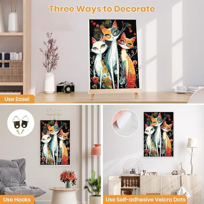 MXJSUA Three Cats Paint by Numbers Kit with Frame for Adults, Animal Easy Beginners Paint by Number on Canvas with Easel, Acrylic Number Painting Craft Gifts for Home Decor, 8x12 inch - Image 2
