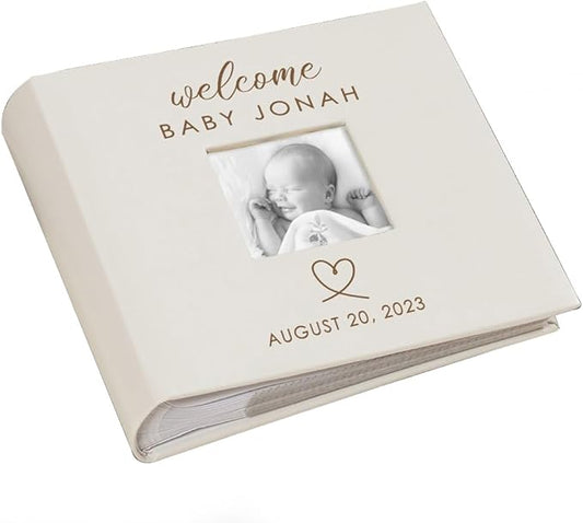 Personalized Photo Album, Custom Engraved Picture Album, Holds 200 4" x 6" Photos, Leatherette and Laser Engraved Scrapbook, Welcome Baby