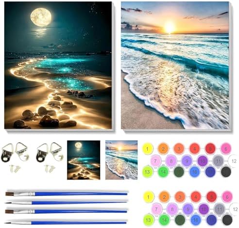 TCDZMYGS 2 Pack Paint by Numbers Kit for Adults Beginner, Beach Easy Paint by Number Kits with Framed, Sandbeach DIY Acrylic Oil Painting by Numbers for Home Wall Decor 10 x 12 inch by TCDZMYGS