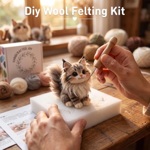 DIY Needle Felting Kit Cute Maine Coon Longhair Cat – Needle Felting Starter Kit with Fiber Roving, Needles, Felting Pad & Instructions | Felted Cat Kit for Beginners Adults | DIY Craft Gift - Image 6